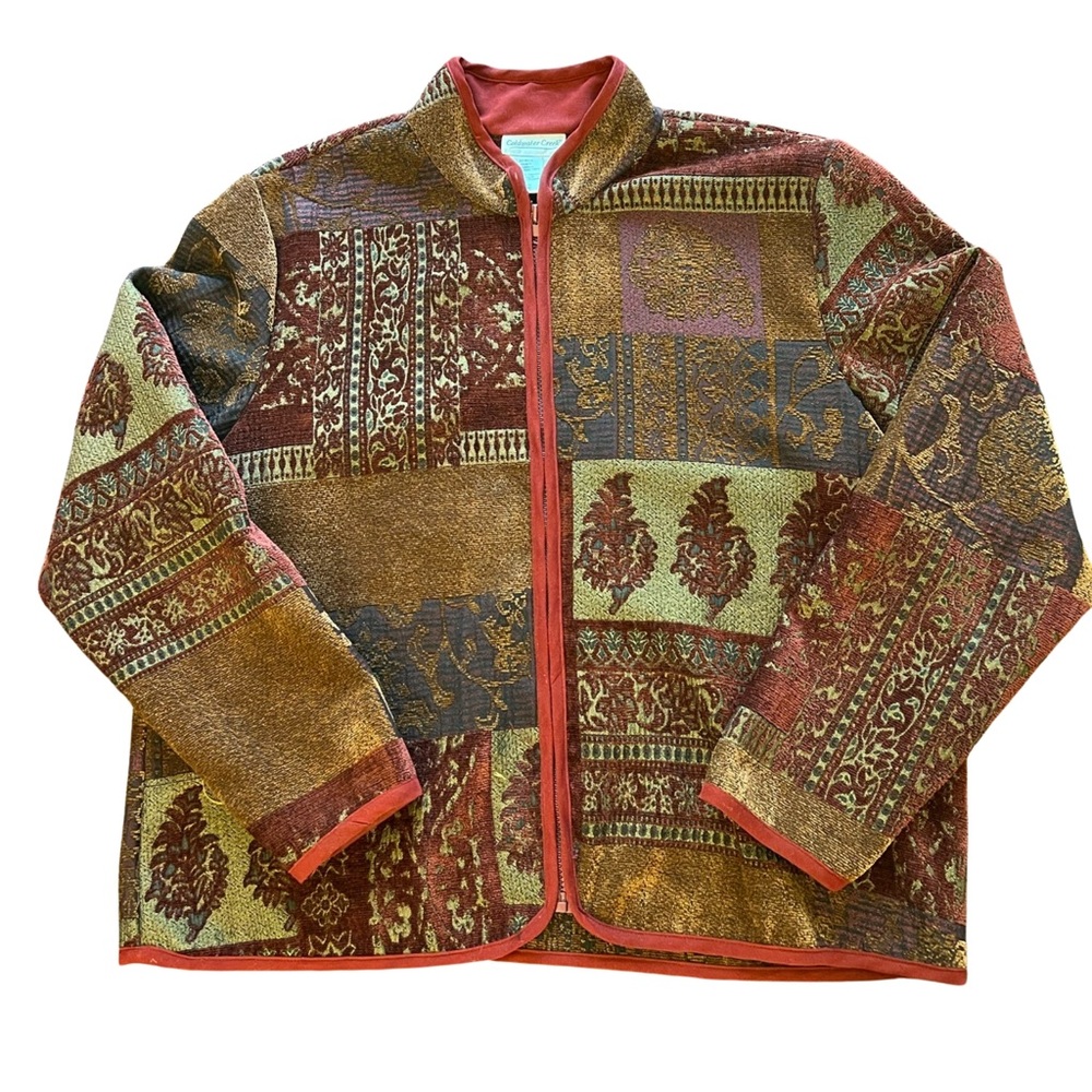 Coldwater Creek Soft Textured Zip Up Tapestry Jacket Women’s Large